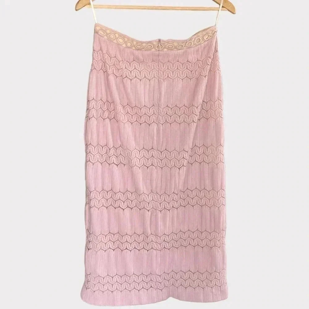 Elliatt Women’s Pinnacle Pencil Midi Skirt Embroidered Lace Detail Pink Sz Large - Picture 10 of 11